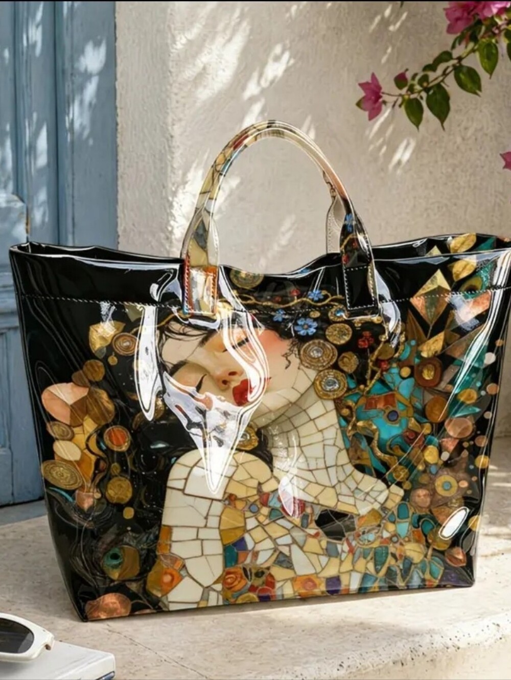 Beautiful Mosaic Artsy Style Female Portriat Pictire Jand Tote Bag - Picture 6 of 11
